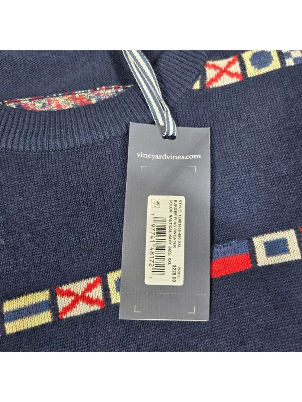 Vineyard Vines Sweater Mens XXL Navy Burgee Flag Cashmere Blend Nautical NEW
